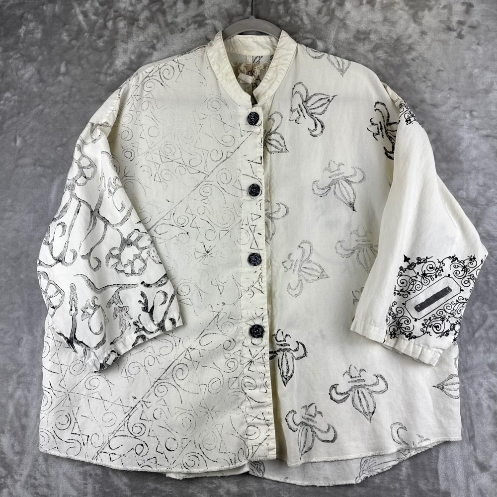 Sk-Ombi Button Up Jacket Womens One Size White Greek Art Print Oversized (1677)‎